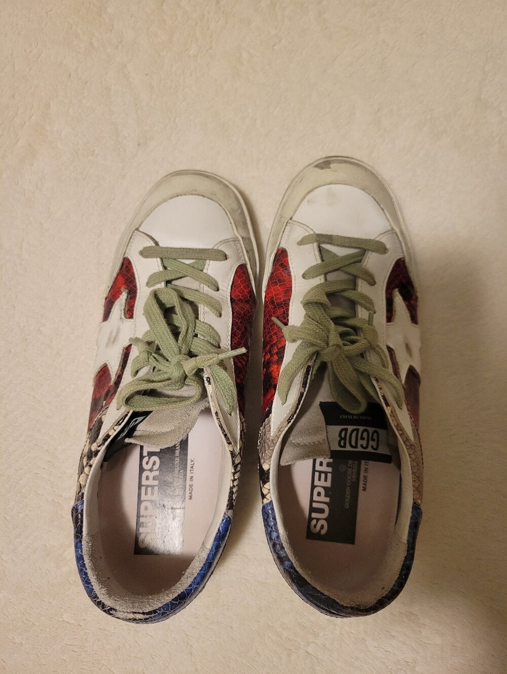 Golden Goose Style Women’s White Sneakers with Red Snake Print